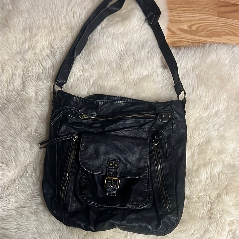 Leather Mossimo Supply Co Black Shoulder Bag w/ Adjustable Straps +gold hardware
